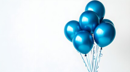 Minimalistic greeting card with vibrant blue balloons gathered together, contrasting against a pure white background, perfect for cheerful occasions