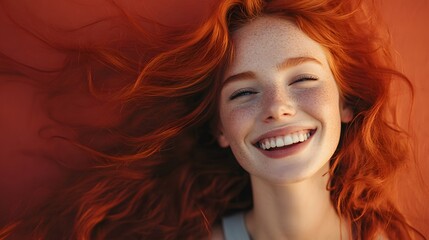 Naklejka premium Happy red headed woman portrait mockup. 