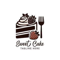 Cake bakery shop logo design vector template. Sweet cake icon based logo design editable vector file. cup cake, slice cake, pasty, birthday cake