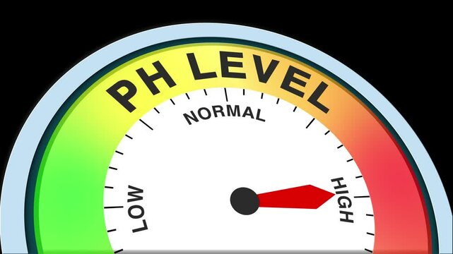 PH Level Text or Word Low and Normal to High Meter Concept Animation on Black Background and Blue Screen