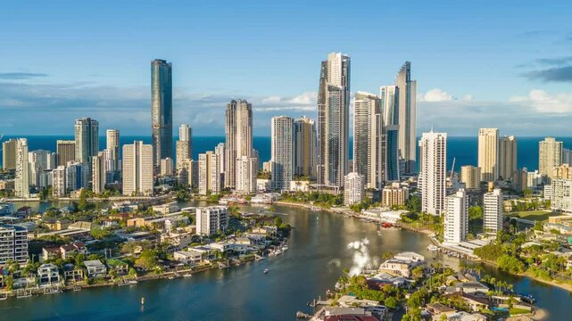 Aerial hyperlapse, dronelapse video of Gold Coast in Australia