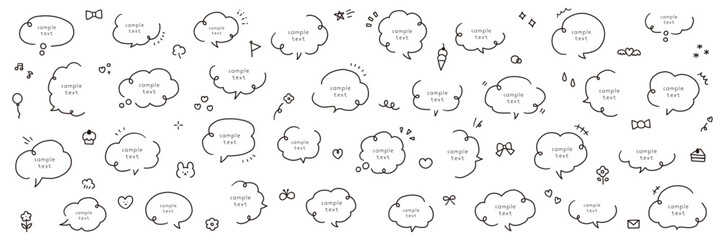 手描きの吹き出しのベクターイラストセット。ふきだし、フレーム、おしゃれ、手書き、ハート、落書き