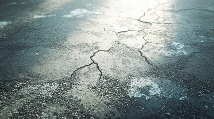 Naklejka premium Cracked asphalt road detailed close-up