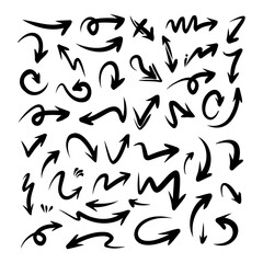 hand drawn arrow set. Doodle illustration.