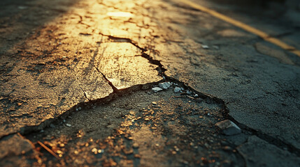 Obraz premium Cracked pavement broken asphalt detail