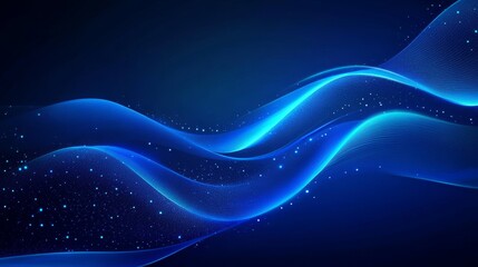 Attract Blue Line Movement, Abstract Wave Line, Light Technology Background, Copy Space...