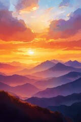 Fototapeta premium Sunset Serenade: A Symphony of Skies and Mountains