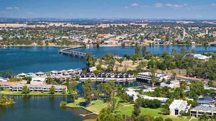 Cypress Drive Resort leading to the bridge and Lake Mulwala and Yarrawonga beyond