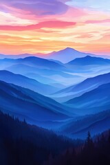 Fototapeta premium Sunset Serenade: A Symphony of Skies and Mountains