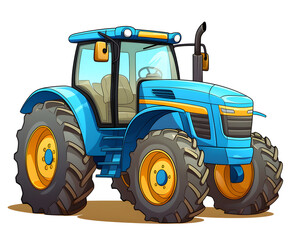 Obraz premium Blaue Traktor Illustration in Cartoonstil - KI generiert