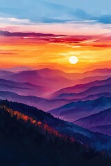 Obraz premium Sunset Serenade: A Symphony of Skies and Mountains