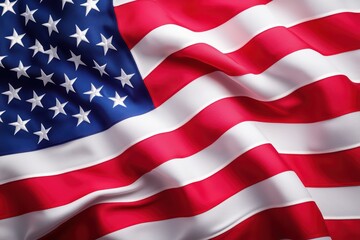 Obraz premium Waving American flag with vibrant colors and visible texture on fabric, symbolizing patriotism and national pride.