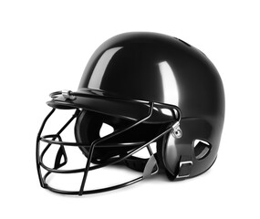 Fototapeta premium One black baseball helmet on white background