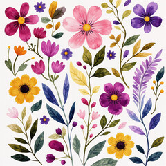 Watercolor Illustrations of Cute Flowers. adorable