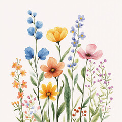 Watercolor Illustrations of Cute Flowers. adorable