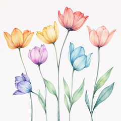 Watercolor Illustrations of Cute Flowers. adorable