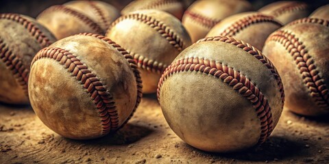 Old baseballs in vintage colors with authentic stitching , sports, baseball, vintage, retro, game, equipment, leather