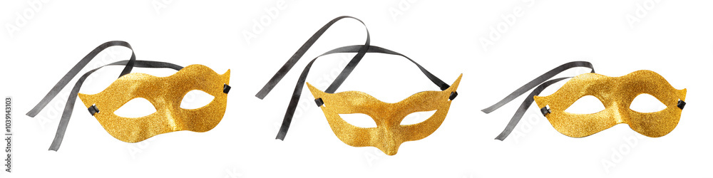 Poster Bright carnival mask isolated on white, collage