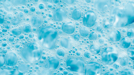 Abstract blue soap bubbles in water for cleaning background