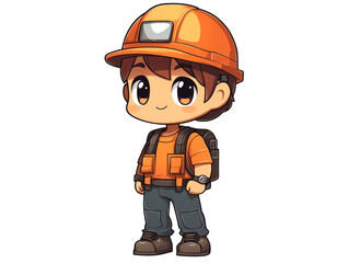 Fototapeta premium A cute cartoon illustration of a young boy wearing a hard hat and safety vest.