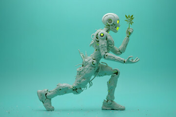 Fototapeta premium An android holds a plant