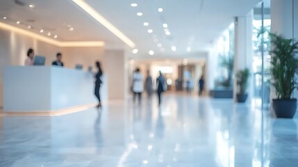 Blurred Interior Design Office Space Reception Desk