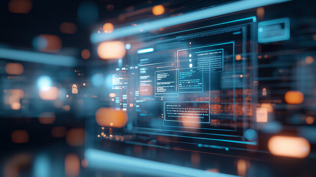 A computer monitor displays a complex web of code and data