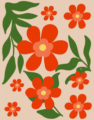 flower seamless pattern with cheerful color combination. Floral seamless pattern Hand drawn red flowers Natural background with colorful painted flowers vector. flower boho style art abstract red.