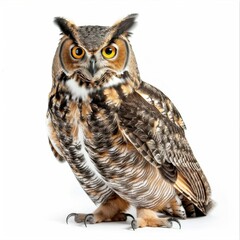 Obraz premium A charming owl captured in a moment of stillness, radiating tranquility against a soft, ethereal light backdrop.