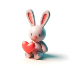 Obraz premium cute children's toy bunny with a heart, a symbol of Valentine's Day, on a white highlighted background