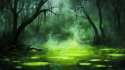 Fototapeta premium Deadly Swamp with Venomous Green Liquid