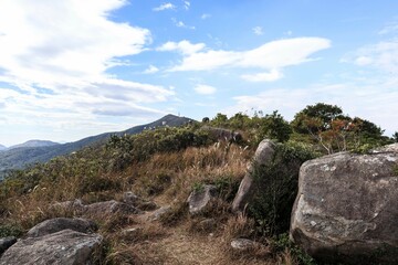 Scenic Mountain Ridge with Hiking Trail and Rocky Terrain