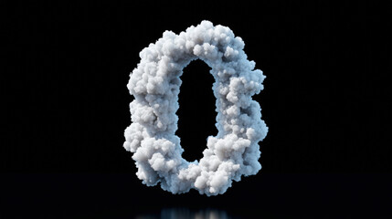 Fluffy white clouds form shape of number zero, creating whimsical and imaginative visual. soft texture and vibrant contrast against dark background evoke sense of wonder and creativity