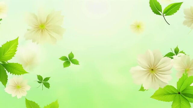 gentle motion cherry blossom petals leaves being blown wind vertical 4K animation set green gradient background ideal social media content spring flower leaf sakura pink particle flying