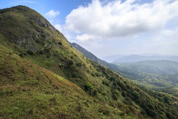 Lush Green Forested Hills Under a Bright Sky