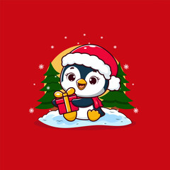  Adorable Penguin Kid Holding a Merry Christmas Gift Box