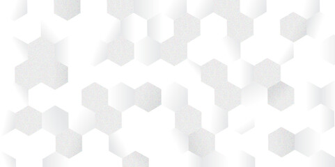 Abstract pattern with hexagonal white and gray technology line paper background. Hexagonal 3d vector grid tile and mosaic structure simple style hexagonal graphic concept. Futuristic surface design.	
