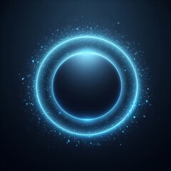 A double blue glowing circle in dark space backgrounds, glitter inside, for design