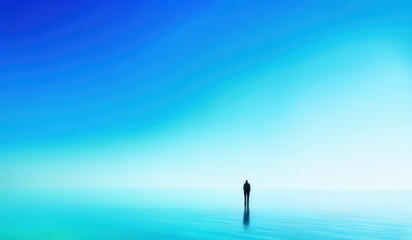 there is a person standing in the middle of the ocean