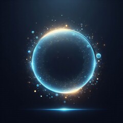 Obraz premium blue sphere or circle bathed in blue light, blue glitter floating amidst a vast, star-studded cosmos on black background