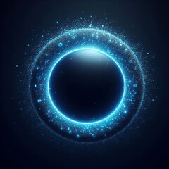 blue ring or sphere or circle in blue light, floating amidst a vast, star-studded cosmos on black dark background