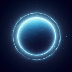 Fototapeta premium double blue sphere or circle in blue light, floating amidst a vast, star-studded cosmos on black dark background