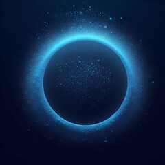 Fototapeta premium Blue sphere or circle in blue light, floating amidst a vast, star-studded cosmos on black dark background