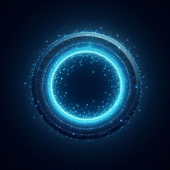 Obraz premium blue ring or sphere or circle in blue light, floating amidst a vast, star-studded cosmos on black dark background