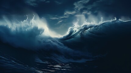 Fototapeta premium Digital technology blue wave poster web page background