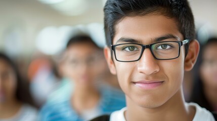 A young man with glasses stands sharp and clear, while blurred figures in the background symbolize distraction and focus.