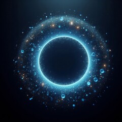 Naklejka premium blue ring or sphere or circle in blue light, floating amidst a vast, star-studded cosmos on black dark background