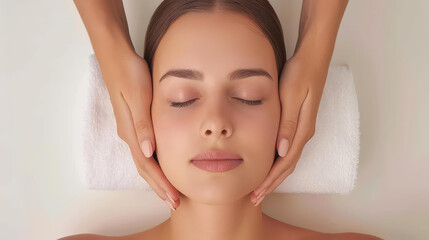 A young woman enjoys a soothing facial massage, enhancing her natural beauty and rejuvenating her skin at the salon.