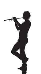 A man playing Flute silhouette isolated on white background