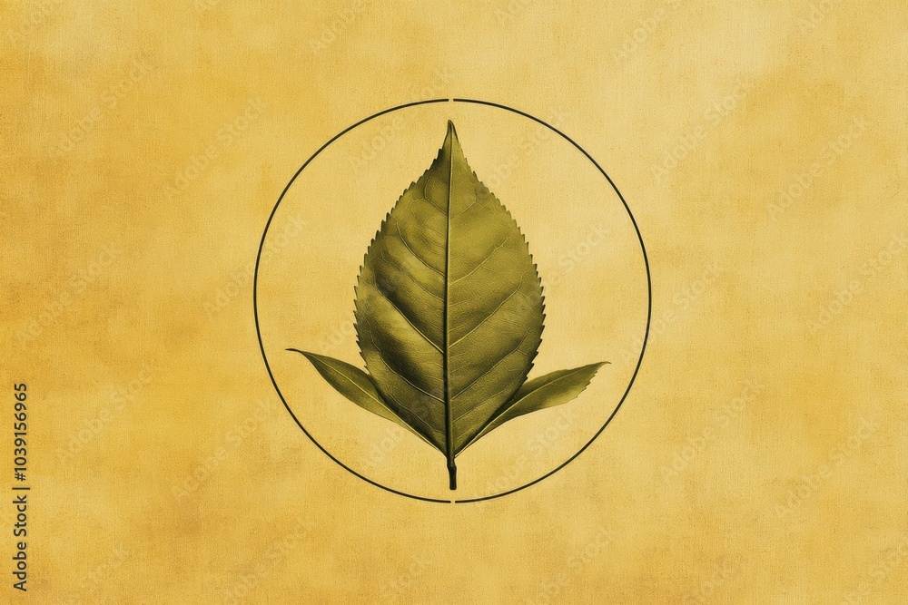 Poster the artwork features a single tea leaf centered on a soft yellow backdrop, showcasing the natural be